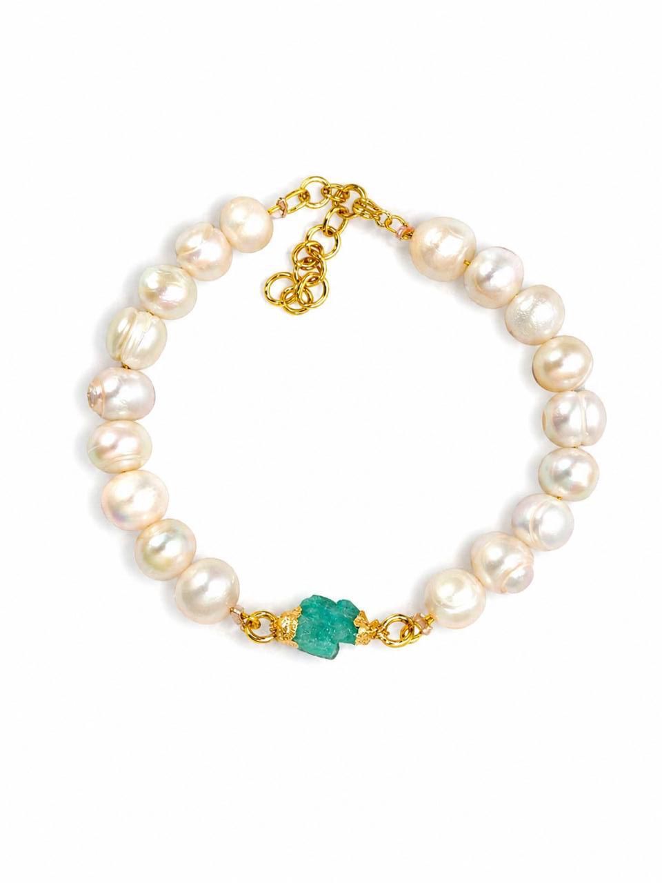 Brazalete Perla Cultivada + esmeralda fundida grande