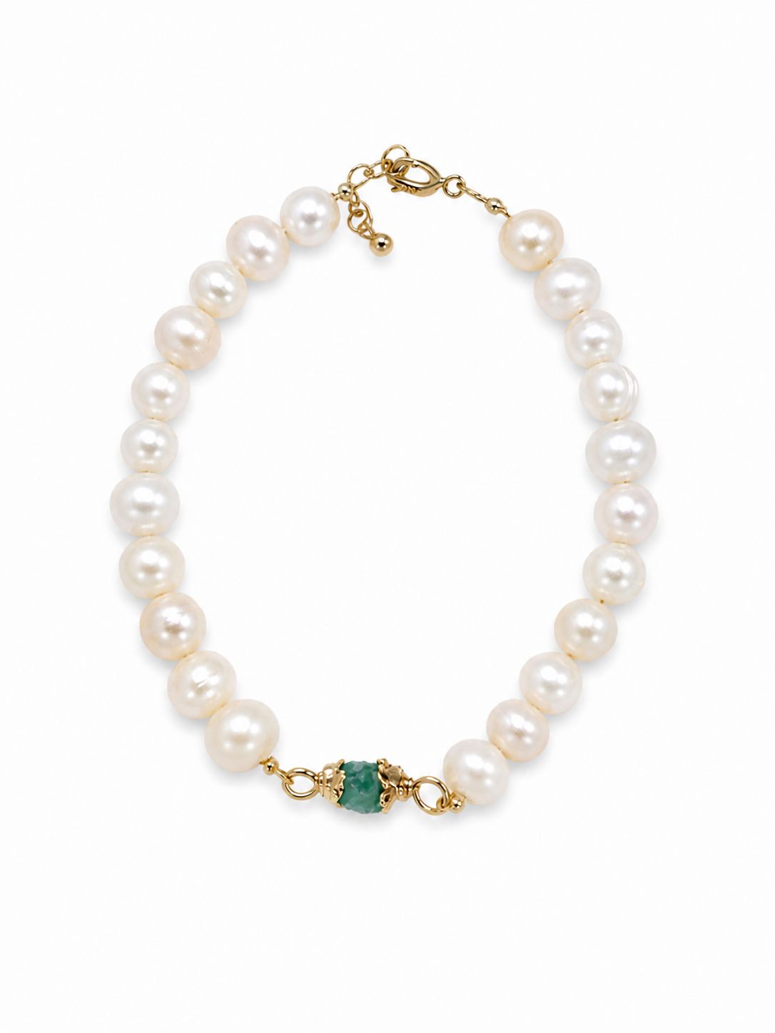 Brazalete Perla Cultivada + Esmeralda Fundida Mediano
