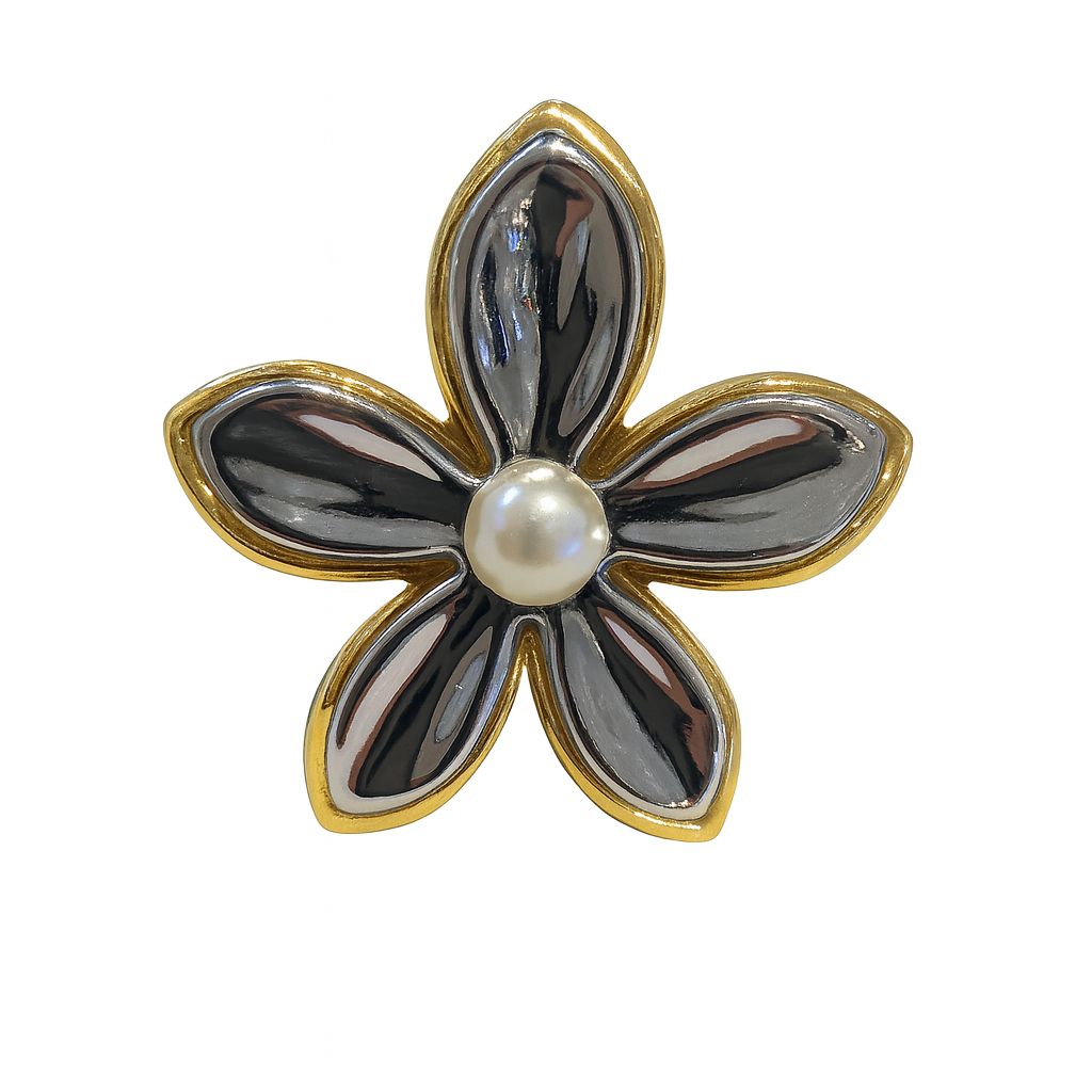 Anillo flor dorado con perla