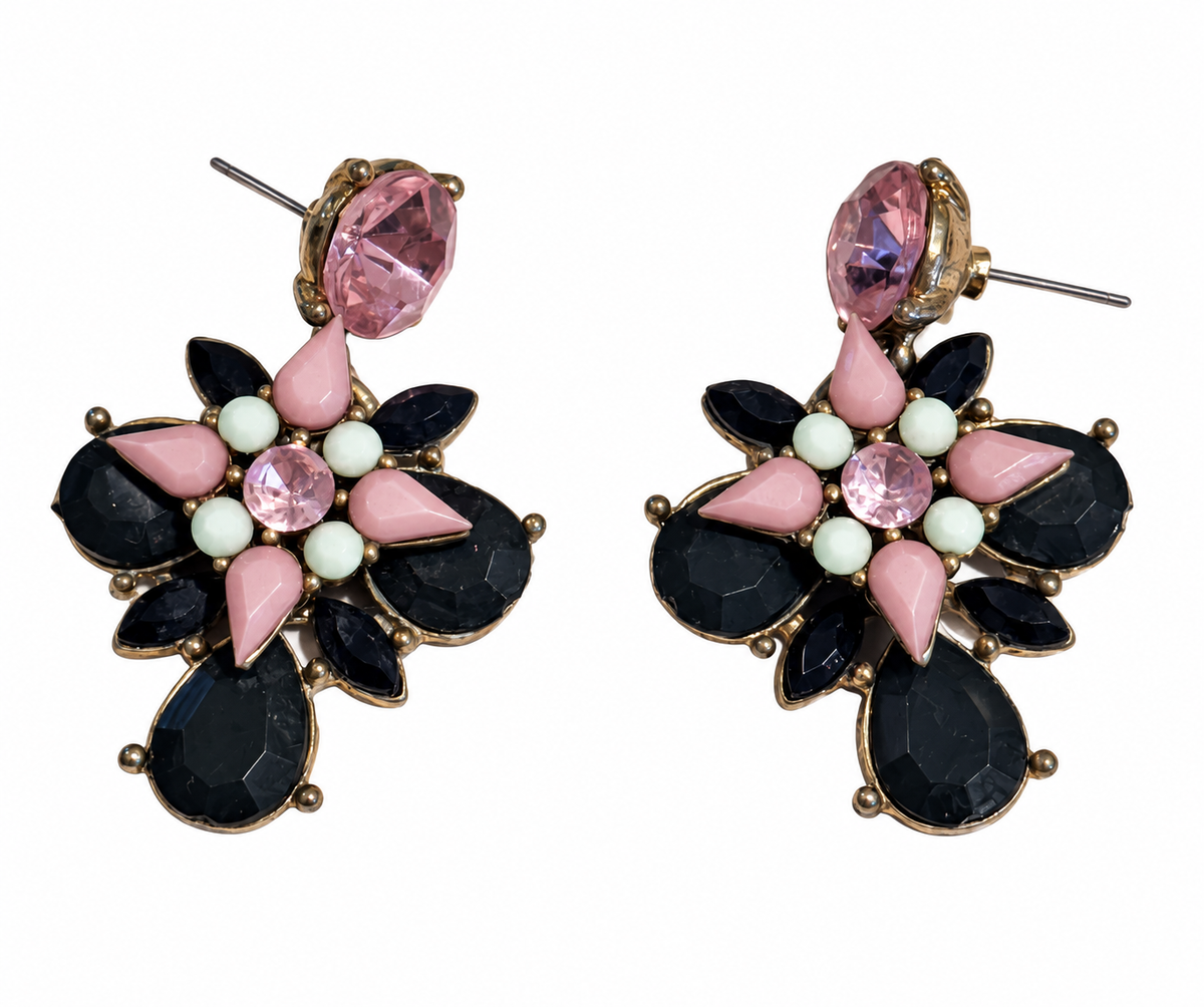 Aretes Negros con Rosa