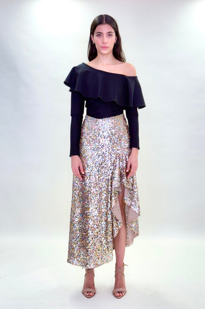 Falda asimetrica lentejuelas