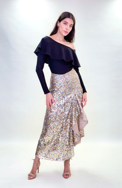 Falda asimetrica lentejuelas