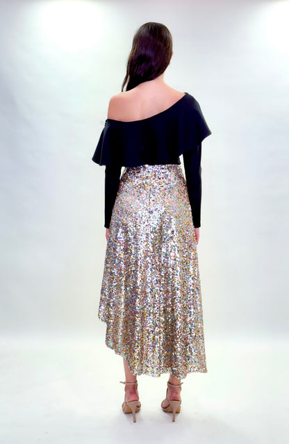 Falda asimetrica lentejuelas