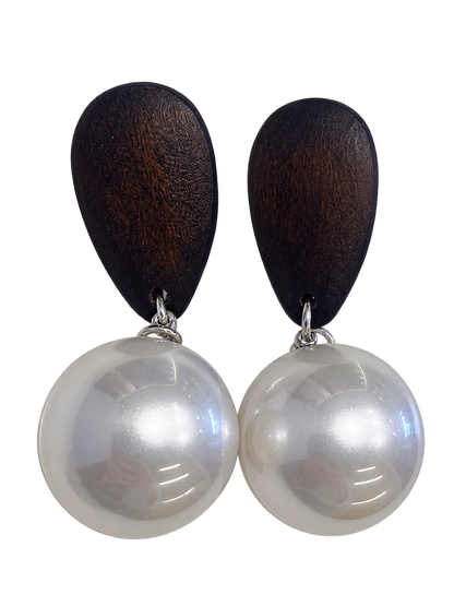Aretes Madera con Perlas