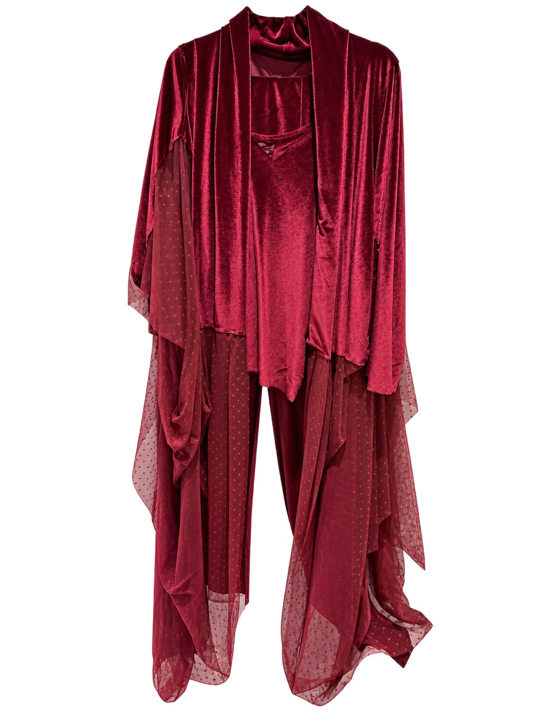 Traje Mesh Terciopelo Vino
