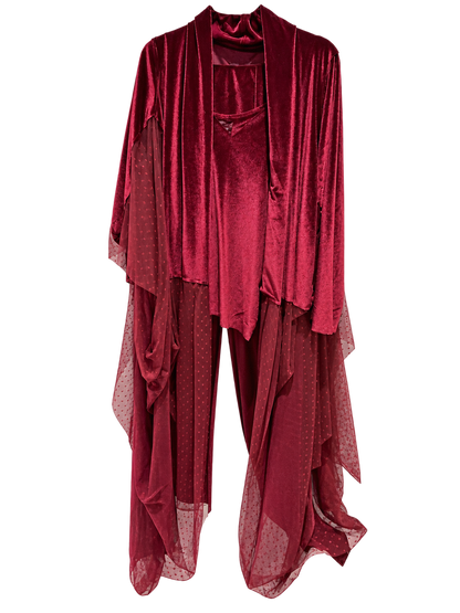 Traje Mesh Terciopelo Vino
