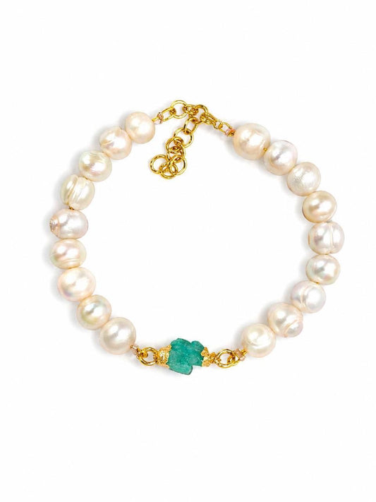 Brazalete Perla Cultivada + esmeralda fundida grande