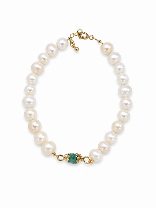 Brazalete Perla Cultivada + Esmeralda Fundida Mediano