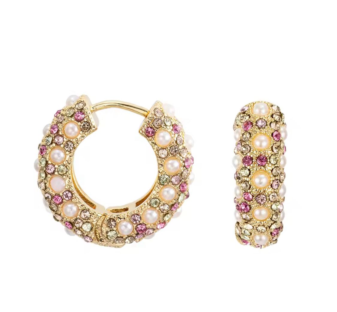 Argollas con perlas y cristales Rosas