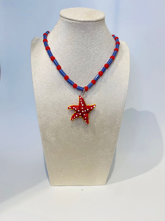 Collar de estrella de mar cuentas de vidrio