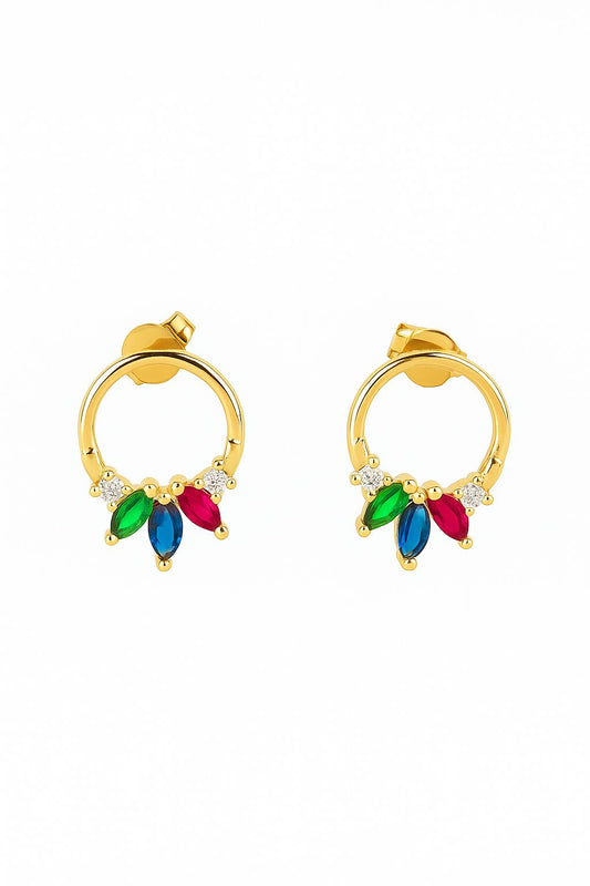 Aretes circulo con hoja verde