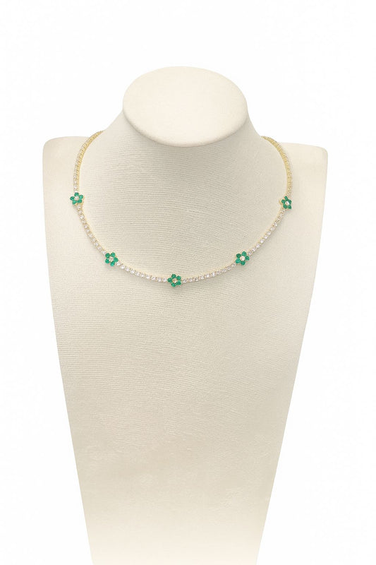 Collar con Zirconias y flores verdes