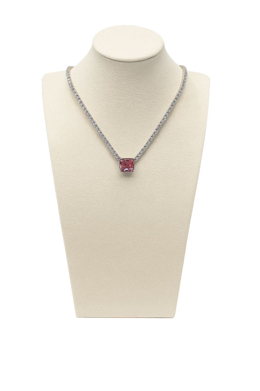 Collar Tennis con zirconias y rectangulo rosa