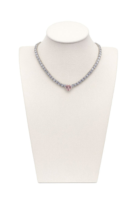 Collar tennis con corazón rosa