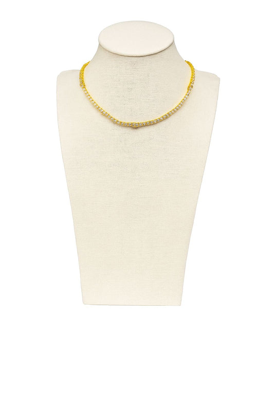 Collar Tennis dorado con zafiros y  piedras rosa