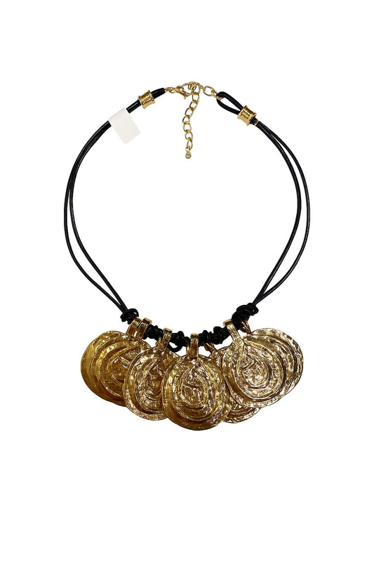 Collar de Círculos Dorados con cuero
