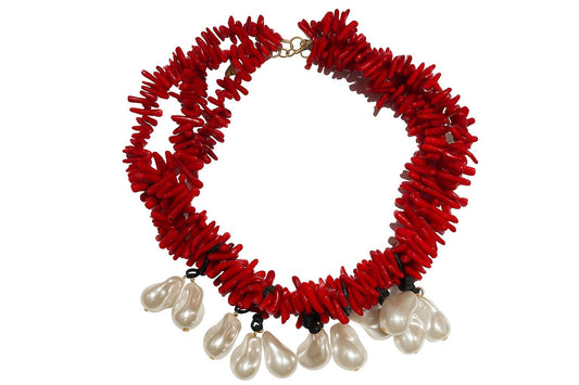Collar Coral Rojo con perlas