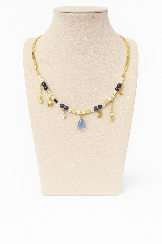 Collar delgado de  cuentas azul