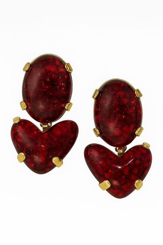 Aretes de corazón acrílico rojo