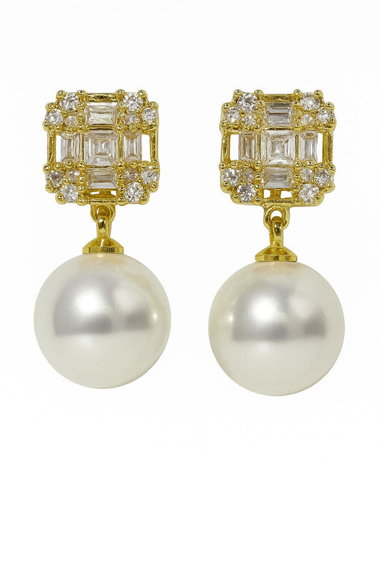 Aretes con cristales y perlas