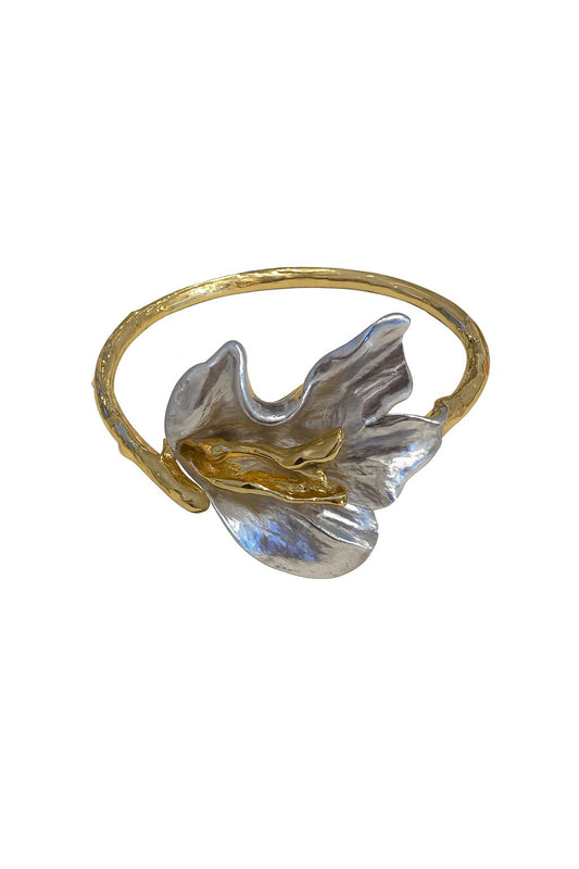 Brazalete de flor  dorado con plata