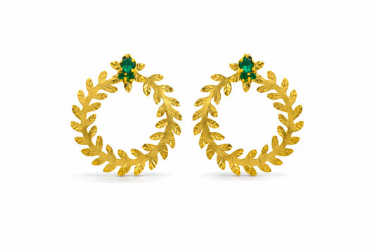 Aretes Corona de Hojas con esmeraldas