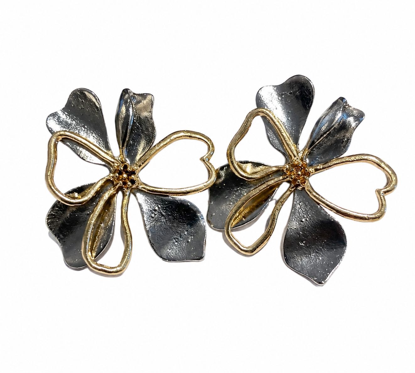 Aretes flor plata y dorados