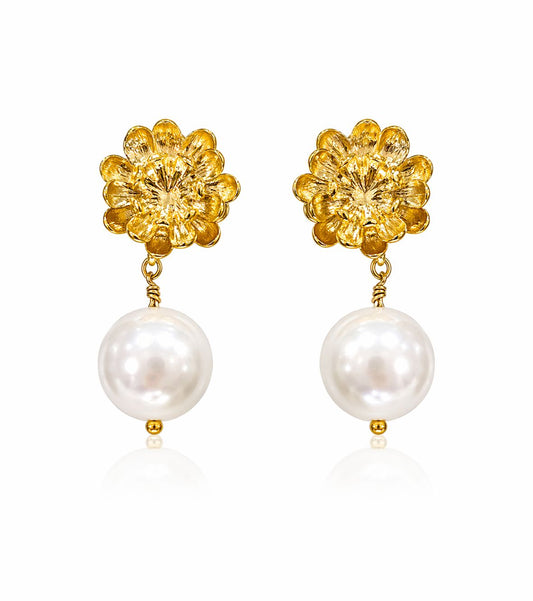 Arete doble flor con perla