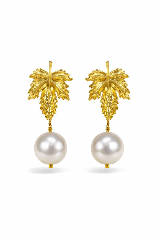 Aretes Hoja de Otoño Con Perla