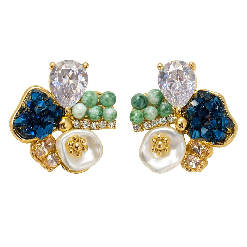Arete de flor 5 petalos con zirconia