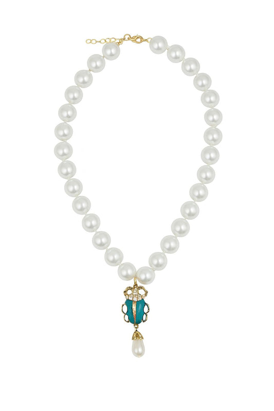 Collar perla grande escarabajo