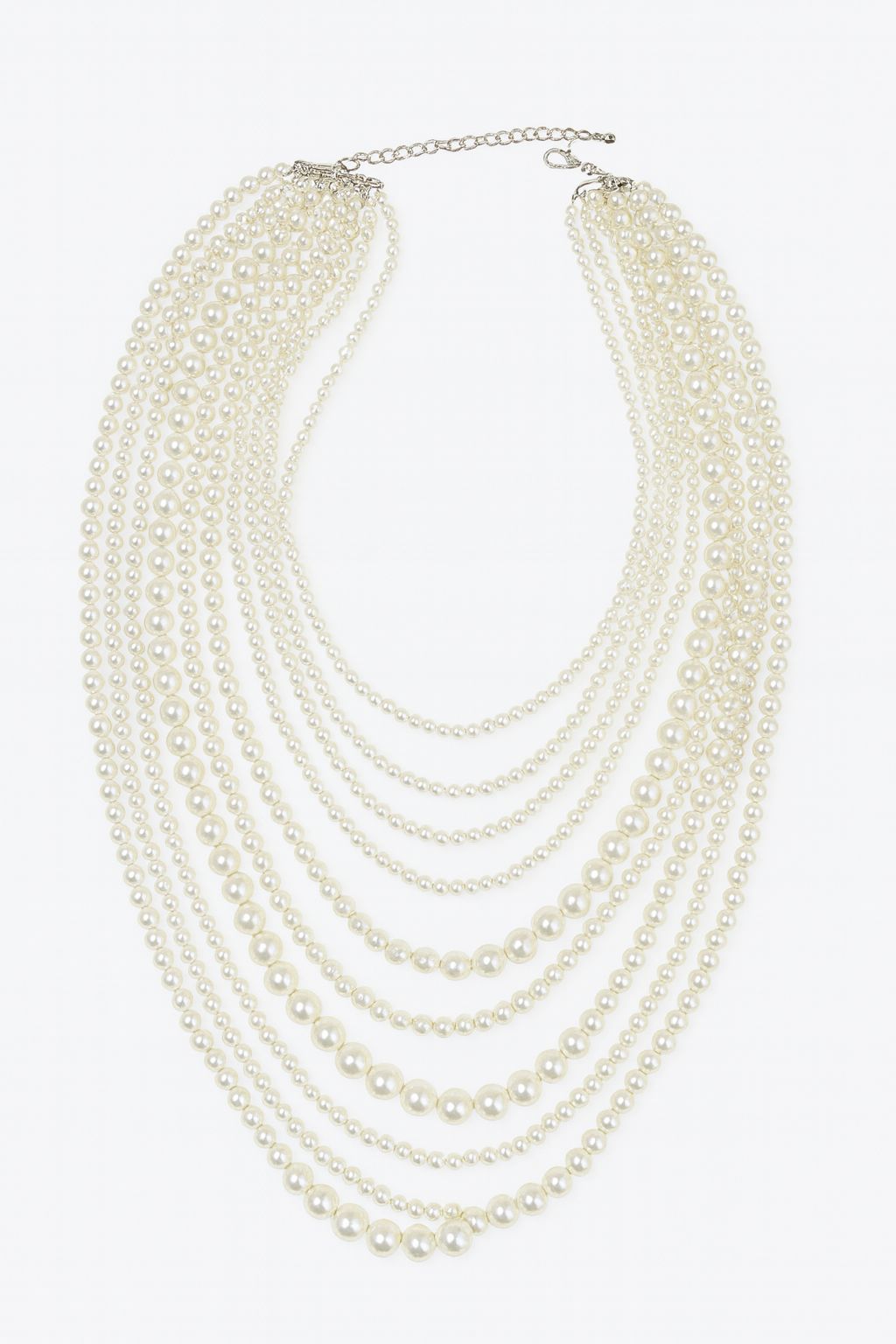Collar de hilos de perlas plateado