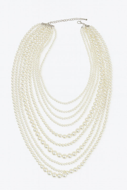 Collar de hilos de perlas plateado