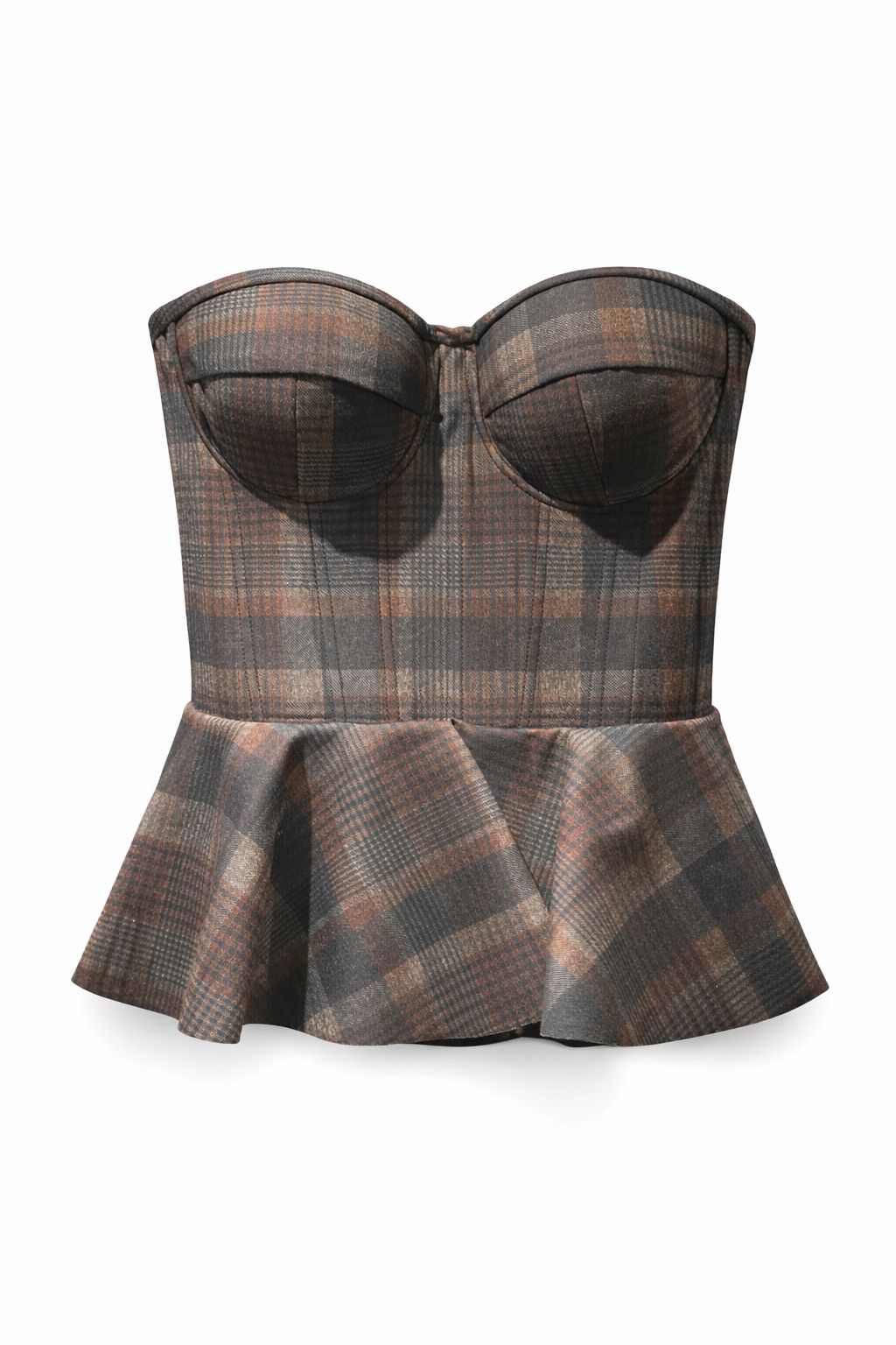 Bustier cuadros cafe peplum