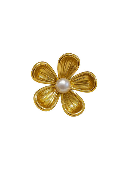 Anillo flor dorado con perla