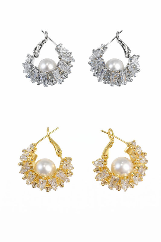 Argollas con perla y zirconia