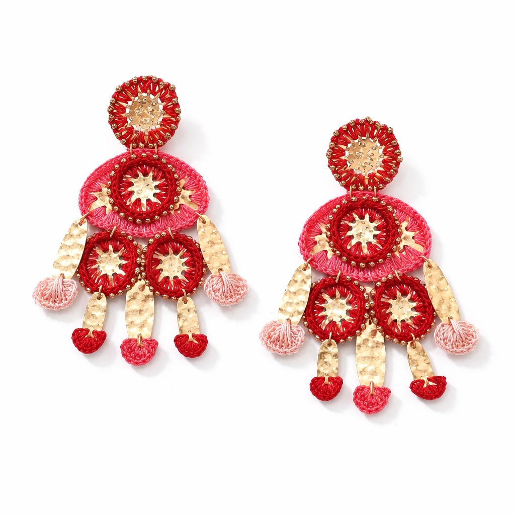 Aretes tejidos color coral