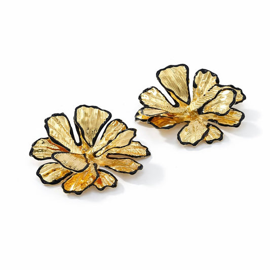 Aretes flor dorado y negro