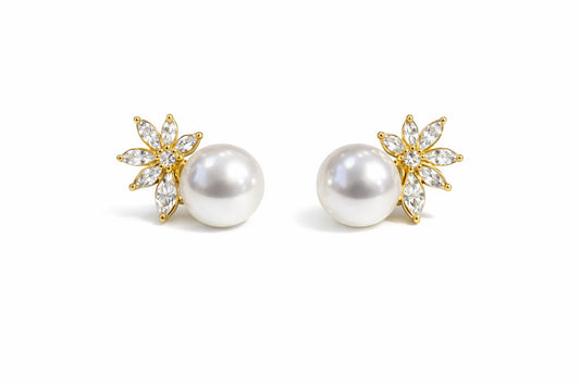 Aretes de perlas zirconia hojas