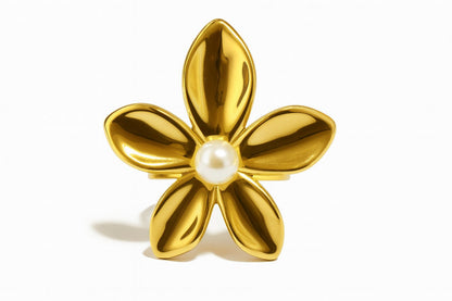 Anillo flor dorado con perla